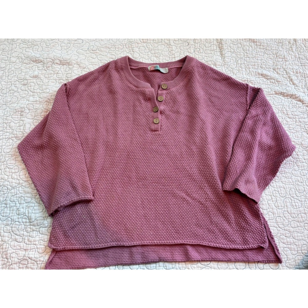 Free People Beach Mauve Pink Henley Thermal Popcorn Knit Sweater Size Small NWOT